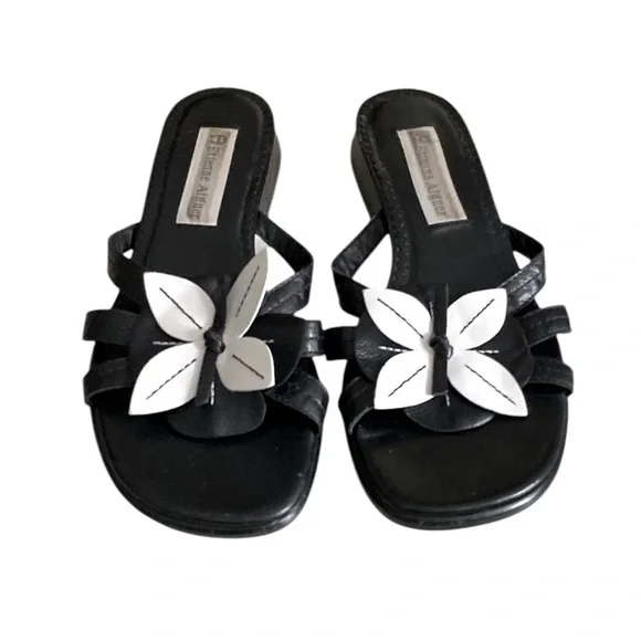 ETIENNE AIGNER Vintage Y2K Black & White Flower Upper Women's Sandals Size 6.5M - Picture 5 of 6